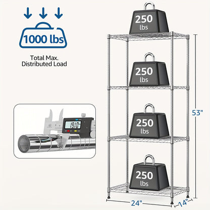 Metal Storage Shelving Unit Adjustable 4 5 Tier Steel Shelf Rack for Garage Kitchen Pantry Workshop Black Chrome MZG