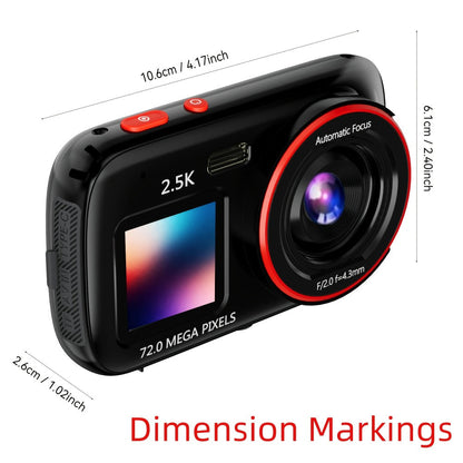 Digital Camera 2.5K Dual-Screen Compact with 72MP Capture Marking, Autofocus, Included 32GB Card and Four Colors