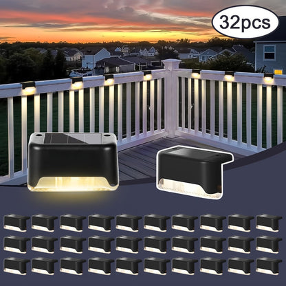Solar Deck and Step Lights, 8- to 32-Piece Packs in Black, White or Brown with Integrated Panels