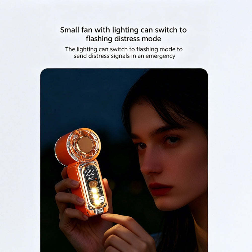 Two-Pack Mini Handheld Fans with 100-Level Digital Display, USB-C Cable, LED Light and Three Color Options