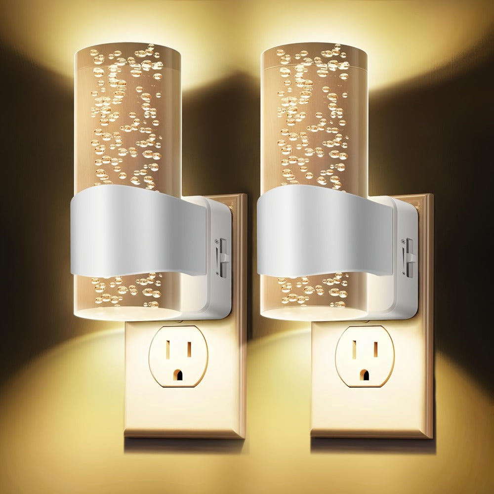 Night Light Plug-In Wall Lamp 2-Pack with 3000K Warm White LED, Touch Dimming and Automatic Light Sensor