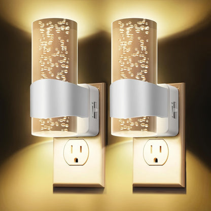 Night Light Plug-In Wall Lamp 2-Pack with 3000K Warm White LED, Touch Dimming and Automatic Light Sensor