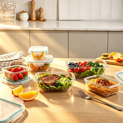 Glass Food Storage Containers 16-Piece Set 8 Glass Bowls with 8 Sealed Lids BPA Free Dishwasher Microwave Refrigerator Safe Meal Prep