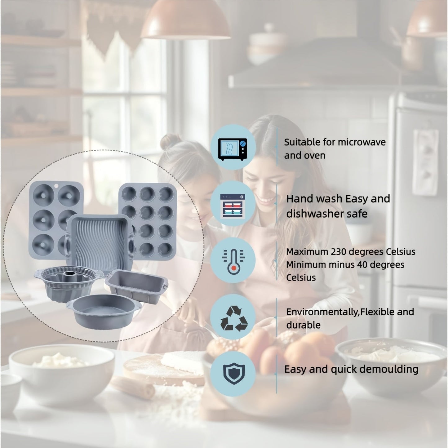 Silicone Baking Pan Set 6-Piece, Nonstick Silicone Cake Molds, Muffin Pan & Donut Baking Pan