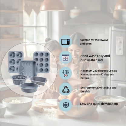 Silicone Baking Pan Set 6-Piece, Nonstick Silicone Cake Molds, Muffin Pan & Donut Baking Pan