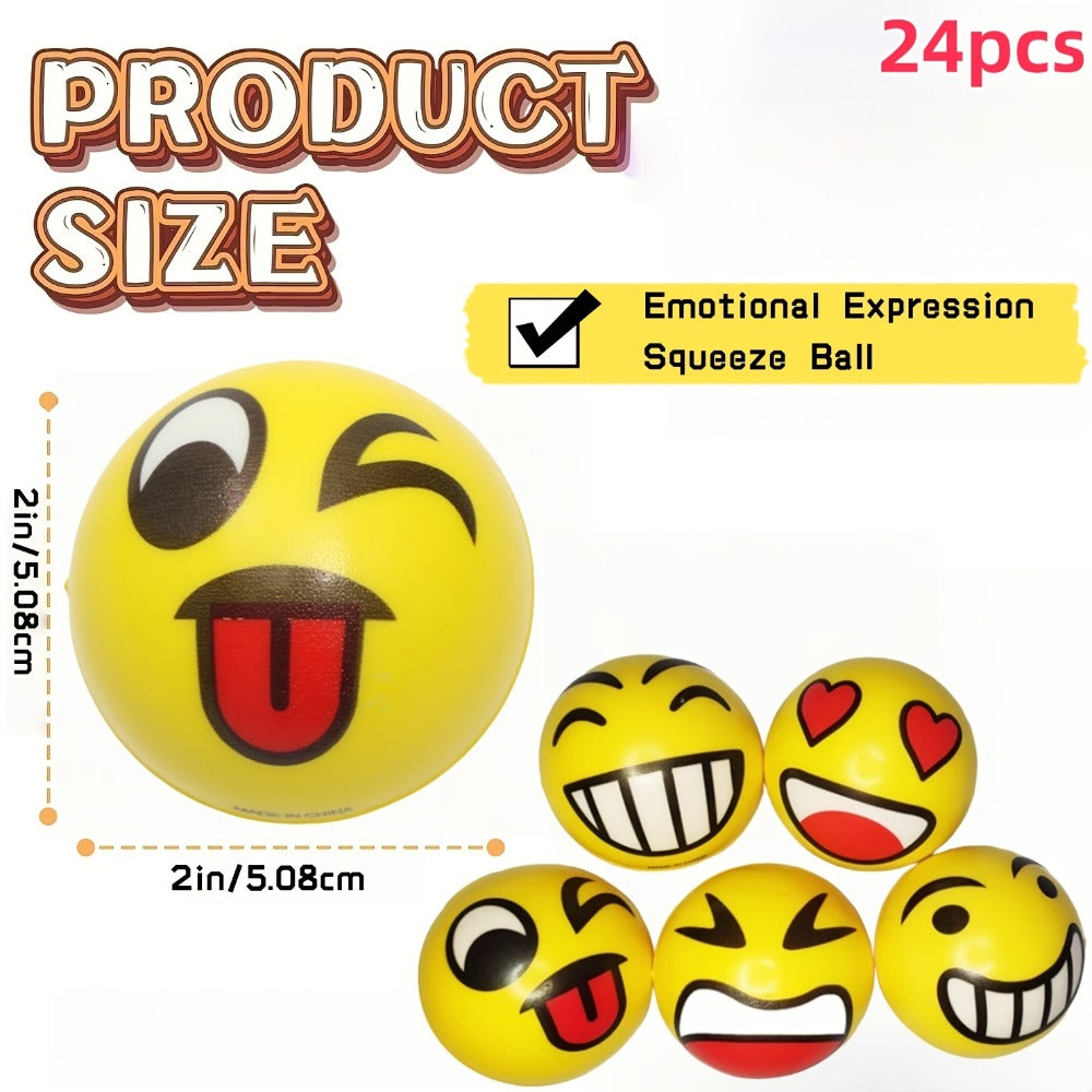 Stress Balls Bulk 24 Pack Mini Squeeze, Funny Emoji Face Foam Stress Toys for Kids & Adults, Classroom Prizes