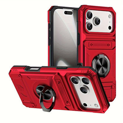 iPhone Card Slot Shockproof Case with Ring Holder & Kickstand – Wallet Phone Cover for iPhone 17 17 Air 17 Pro Max 16 15 14 13 12 11 Pro Max