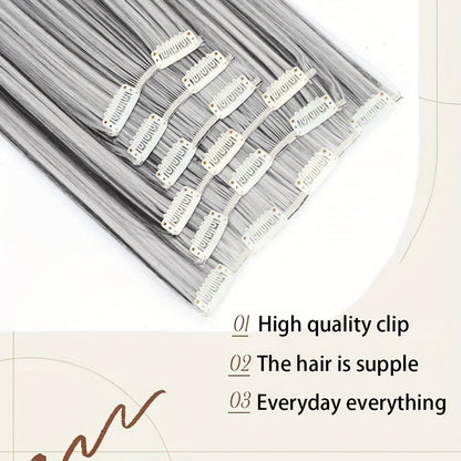 Clip In Hair Extensions 24 Inch for Women 6 Pieces 16 Clips – Heat Resistant Synthetic Hairpiece for Volume & Length