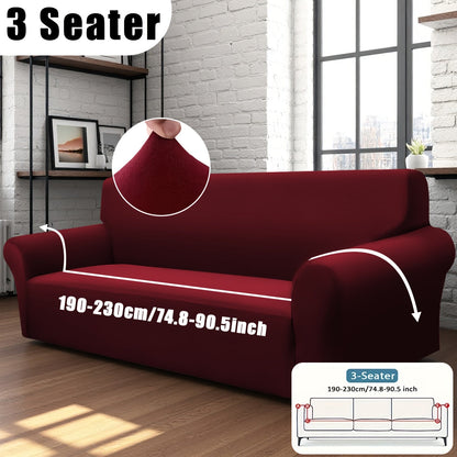 Sofa Cover Solid-Color Fitted Slipcover Options for 1, 2, 3 or 4-Seater Sofas and Separate Pillowcase