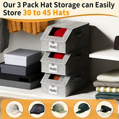 Baseball Cap Storage Box 2 Pack – Foldable Stackable Zippered Hat Organizer, Large Capacity Dustproof Closet Storage for Caps