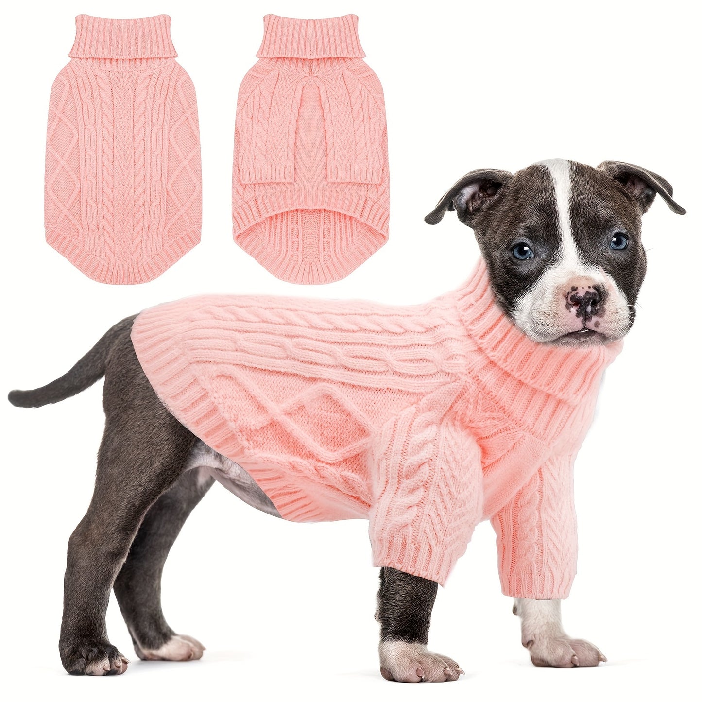 Dog Sweater Turtleneck Warm Knit Pullover with Soft Long Sleeves for Small Medium Breeds, All-Season Machine Washable Pet Sweater