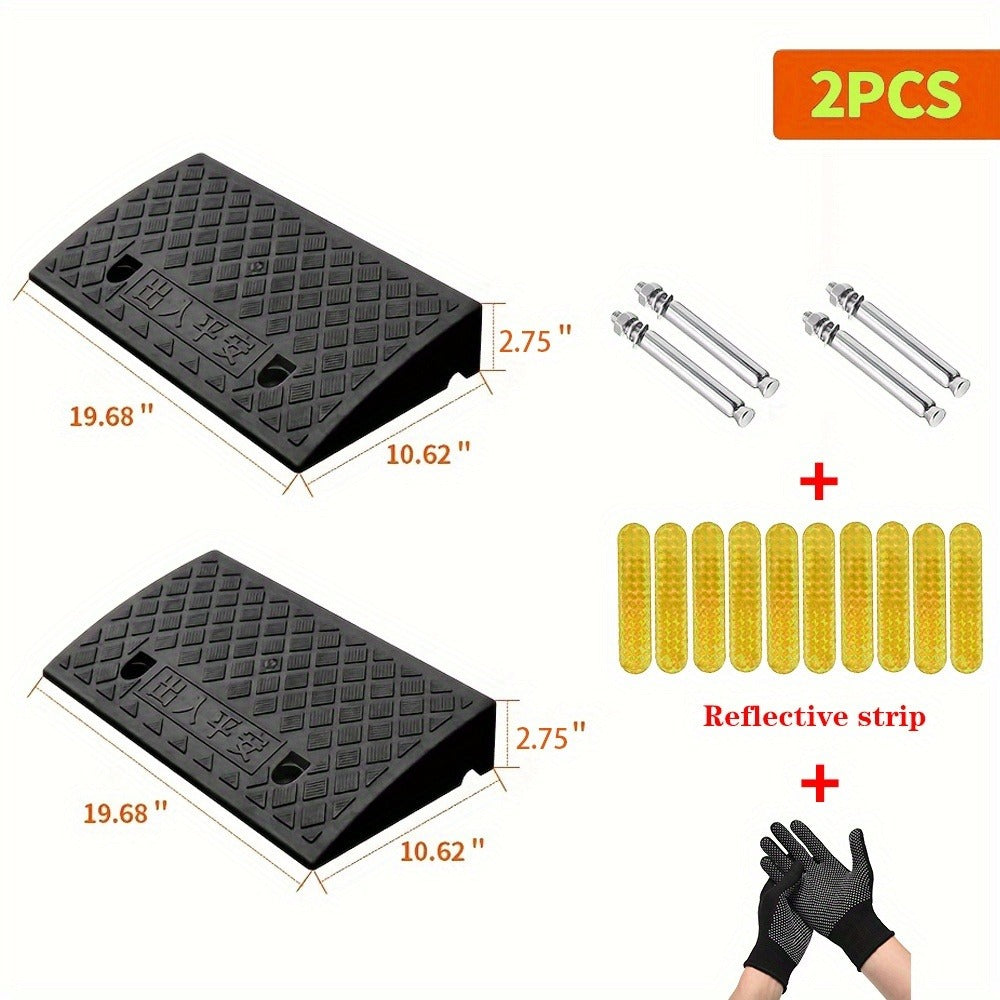 Curb Ramp 2-Pack Portable Plastic Threshold Ramp Set for Low Floor Vehicles, Motorcycles, Wheelchairs