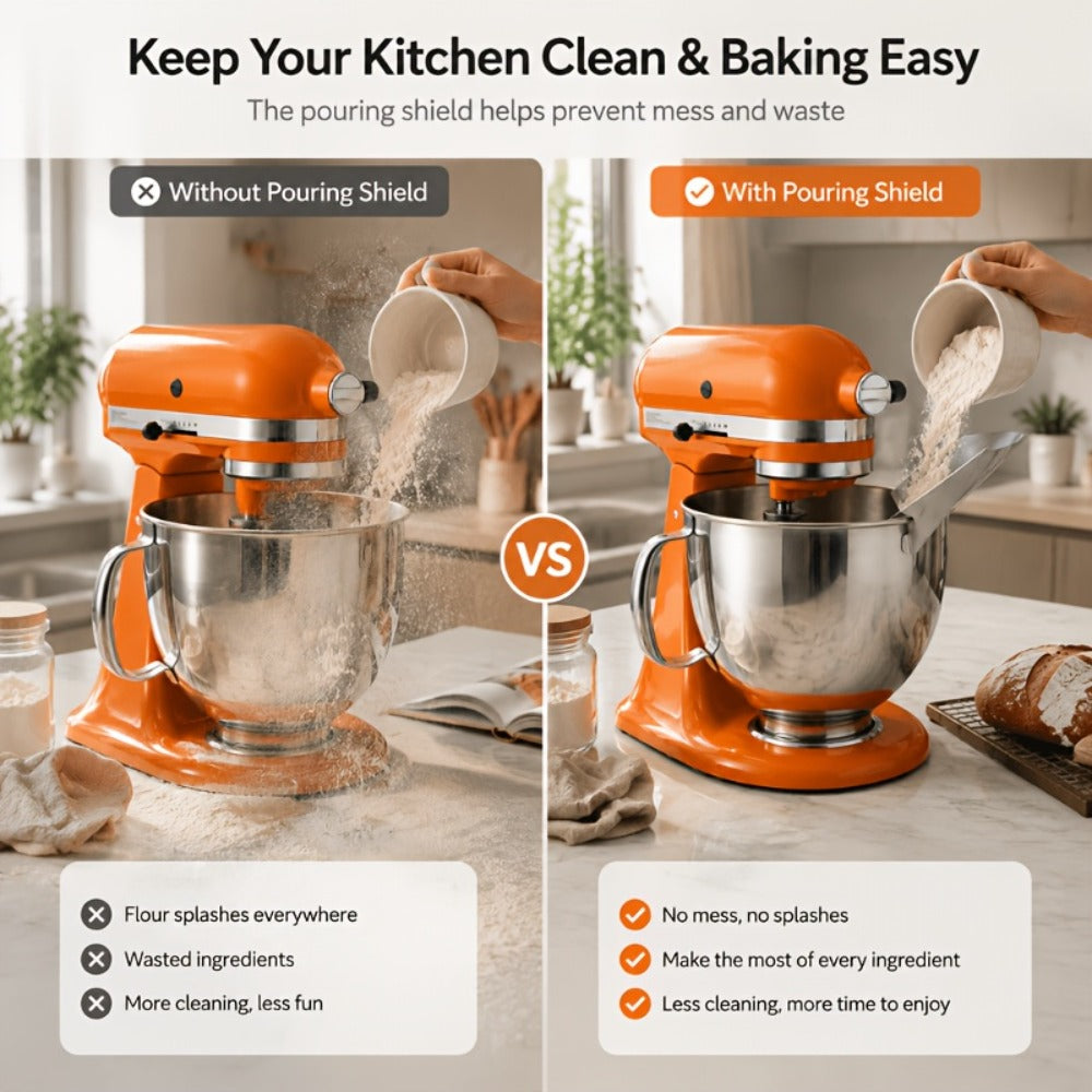 KitchenAid Pouring Chute Stainless Steel Stand Mixer Attachment – Universal Funnel Shield for Tilt-Head & Bowl-Lift 4.5-8 Qt
