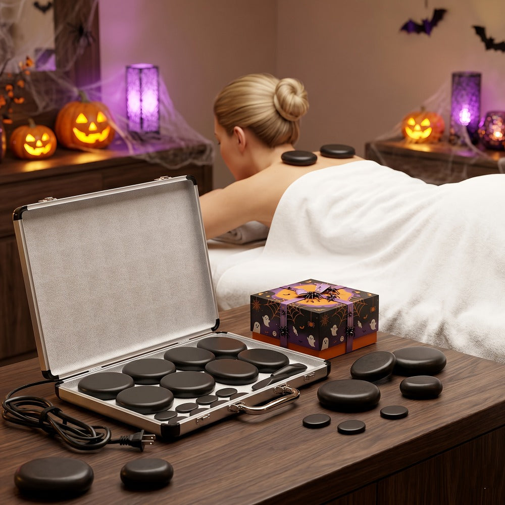 18-Piece Basalt Hot Stone Massage Set with Warmer, 4 Sizes for Full Body Deep Relaxation, Professional