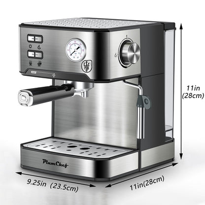 Espresso Machine Stainless Steel, Dual-Brew Coffee Maker with 54.1oz Water Tank, High-Pressure Steam Wand