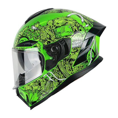 Motorcycle Helmet Full-Face Dual-Visor Shell with Clear Outer Shield, Smoked Inner Visor, Nine Colors and S-XL Sizes