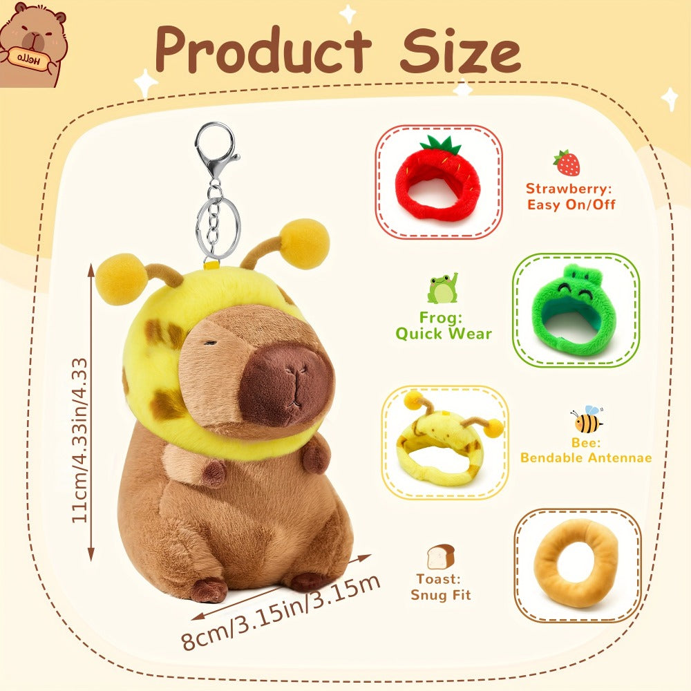 Capybara Plush Keychain Stuffed Animal Cute Mini Capybara with Clothes and Accessories for Parties, Celebrations and Guest Favors