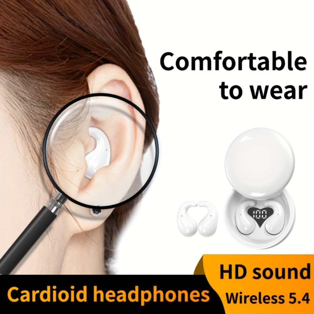 Heart-Shaped Bluetooth 5.4 Sleep Earbuds with Digital Charging Case in Black, White or Khaki