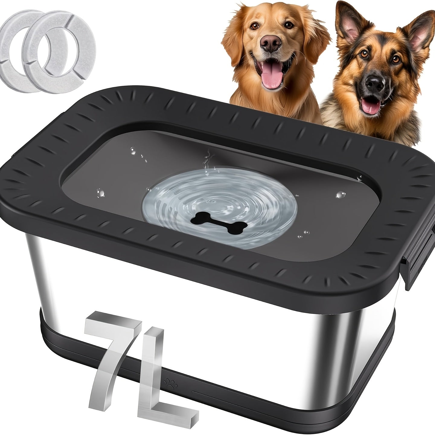 Stainless Steel Dog Water Bowl No Spill 7L XXL with Anti-Splash Mat – Spill-Proof Slow Feeder for Messy Drinkers