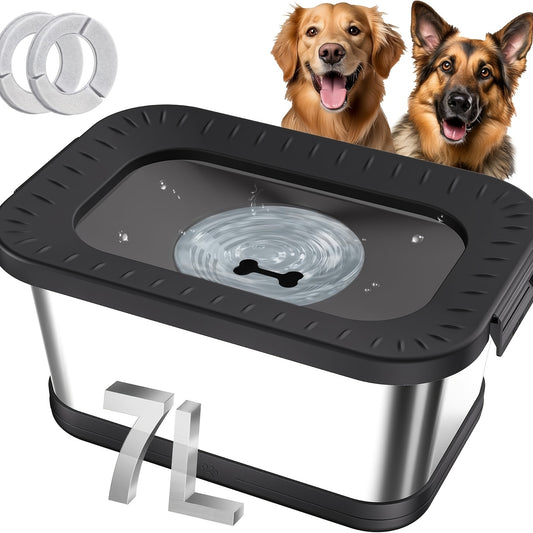 Stainless Steel Dog Water Bowl No Spill 7L XXL with Anti-Splash Mat – Spill-Proof Slow Feeder for Messy Drinkers