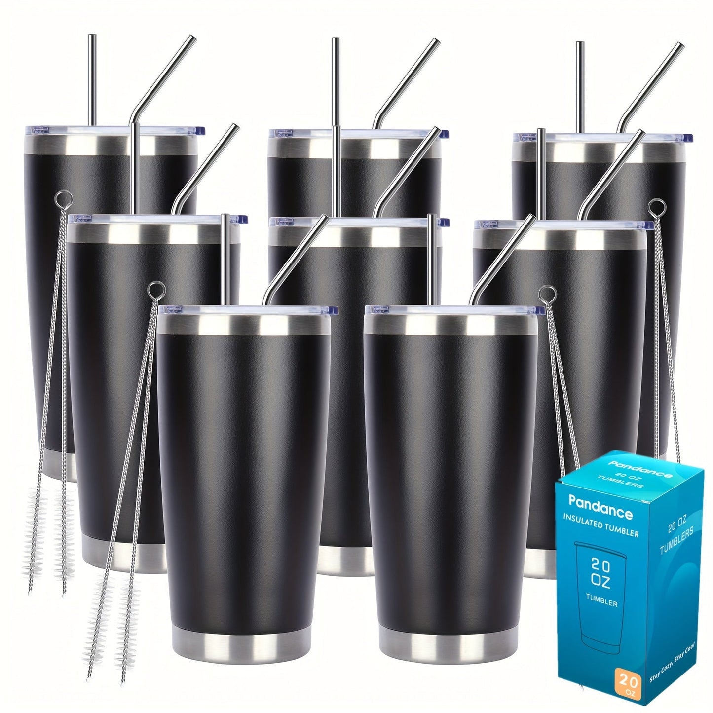 Stainless Steel Insulated Tumblers with Lid and Straw Bulk 20oz 304 Double Wall Vacuum Travel Mug for Hot Iced Coffee Drinks Water Cup Set
