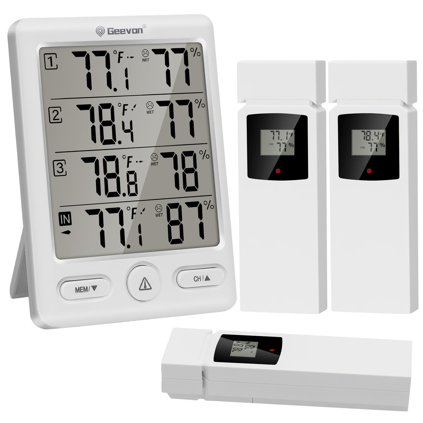 Indoor Outdoor Thermometer Wireless with 3 Remote Sensors - Digital Hygrometer Temperature Humidity Monitor