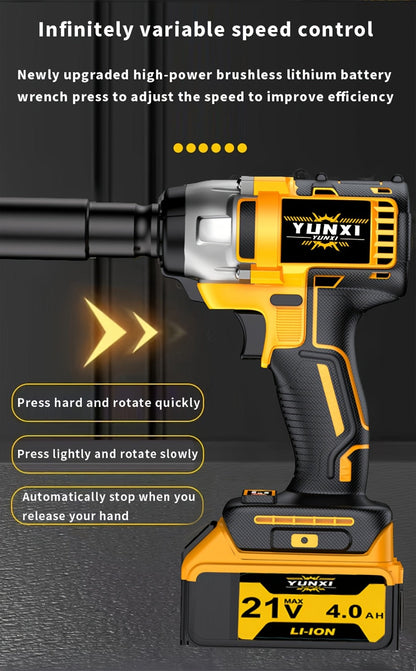 Cordless Impact Wrench 21V Brushless Electric Drill Set with 4000mAh Battery, Toolbox & Full Accessories