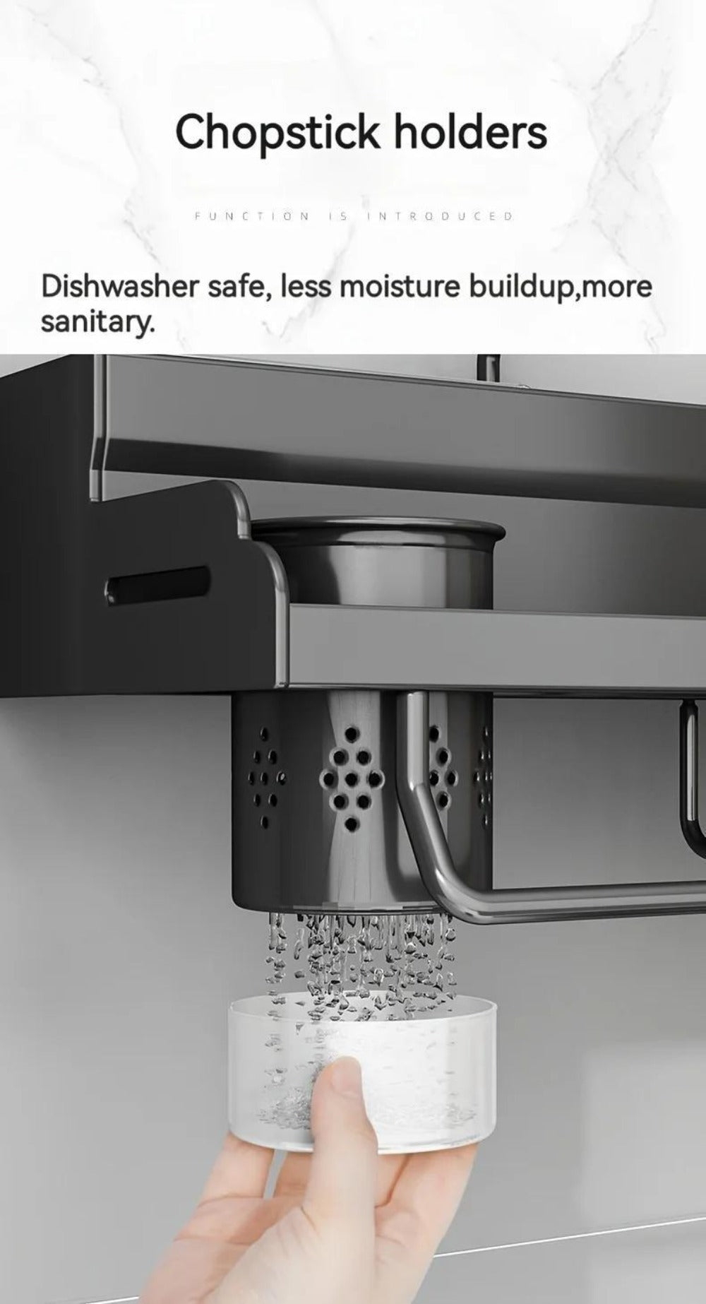 Wall-Mounted Kitchen Organizer with Two Storage Tiers, Knife Slots, Chopstick Cup and Towel Bar