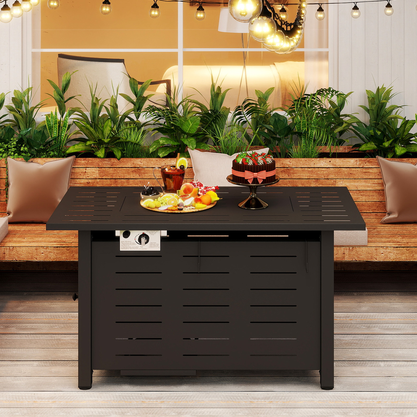 Propane Fire Pit Table Outdoor 50, 000 BTU Gas Fire Table with Lid Lava Rocks & Cover for Patio Backyard Deck Black Brown 40"/44"