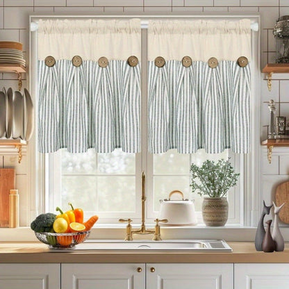 Striped Patchwork Window Curtain Set with Rod-Pocket Top, Six Colors and Five Panel-Count or Size Options