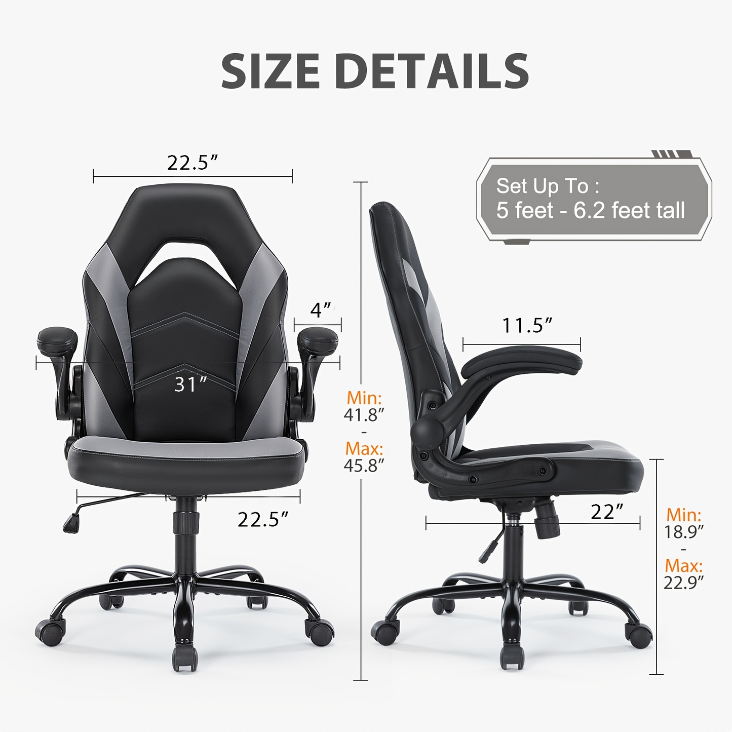Ergonomic Gaming Chair with Rotating Armrest Lumbar Support & Headrest – Esports Racing Style Computer Office Chair with Footrest for Home