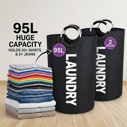 Tall 95L Laundry Basket Set with 14.96 x 31.1-Inch Fabric Bins in Single Gray or Two-Piece Color Options