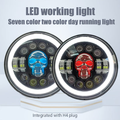 7 Inch Motorcycle LED Headlight Skull Ghost Design – Colorful Demon Eye Round Head Lamp, Custom Car Headlight Modification Front Light