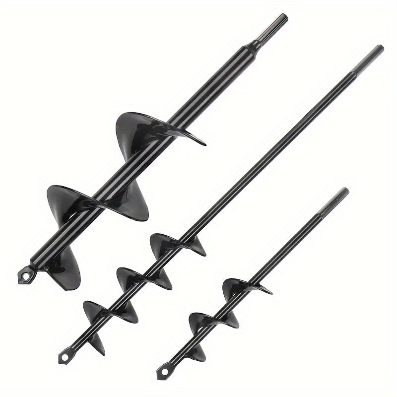 Four-Piece Garden Auger Bit Set with Straight Drill Shanks and Graduated Black Spiral Widths