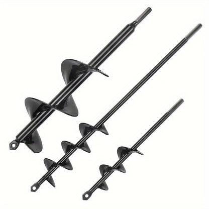 Four-Piece Garden Auger Bit Set with Straight Drill Shanks and Graduated Black Spiral Widths