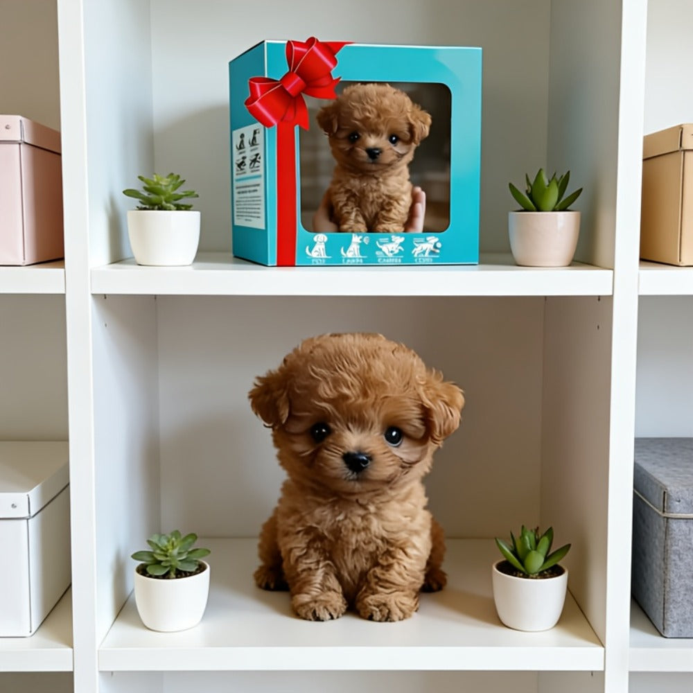 Two-Piece Brown Electronic Plush Puppy Toy Set with Walking and Barking Presentation and Boxed Dogs