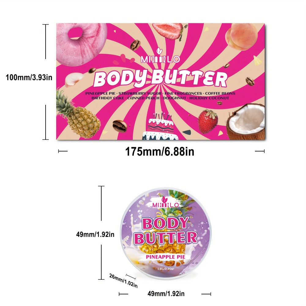 Fruity Body Glaze Set 8 Scents 100g×2 – Pineapple Coconut Strawberry Coffee Peach Doughnut Birthday Cake Non-Greasy All-Day Moisturizing