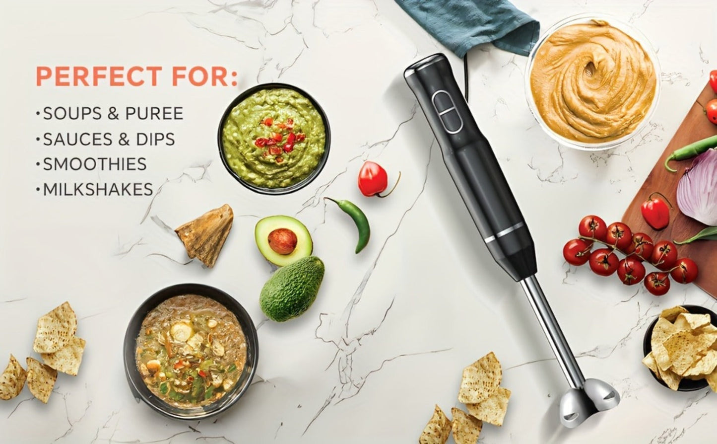 400W Immersion Blender with Two-Button Control, Detachable Shaft and 38 cm Black Handheld Body