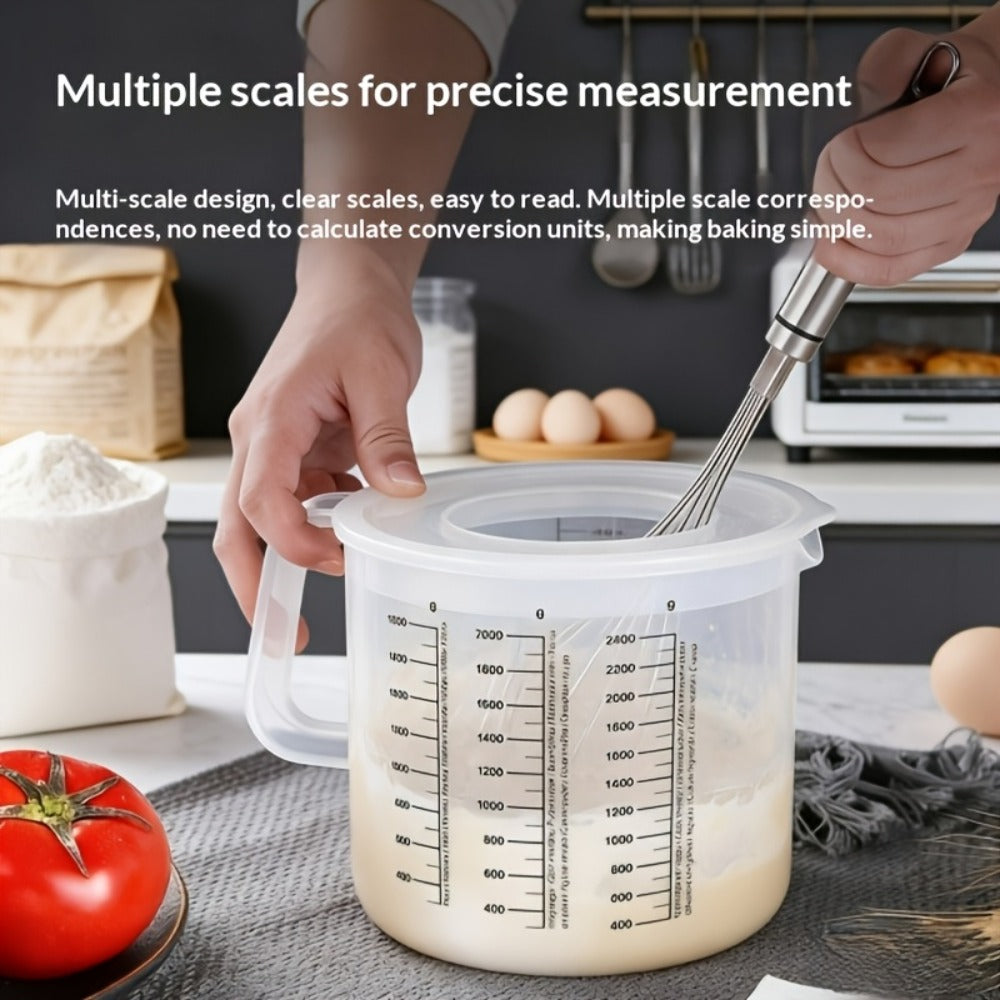 Mixing Bowl with Lid 2.5L Large Salad Bowl with Measuring Cup and Scale Splash Proof Durable for Home Cooking, Dining and Outdoor Meals