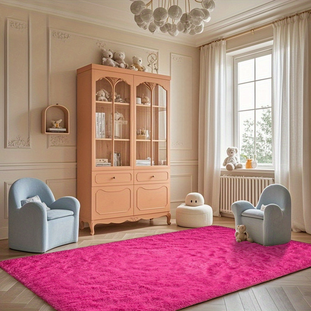 Area Rug Fluffy Faux-Fur Shag in Solid, Tie-Dye and Ombre Colors with Six available Room Sizes