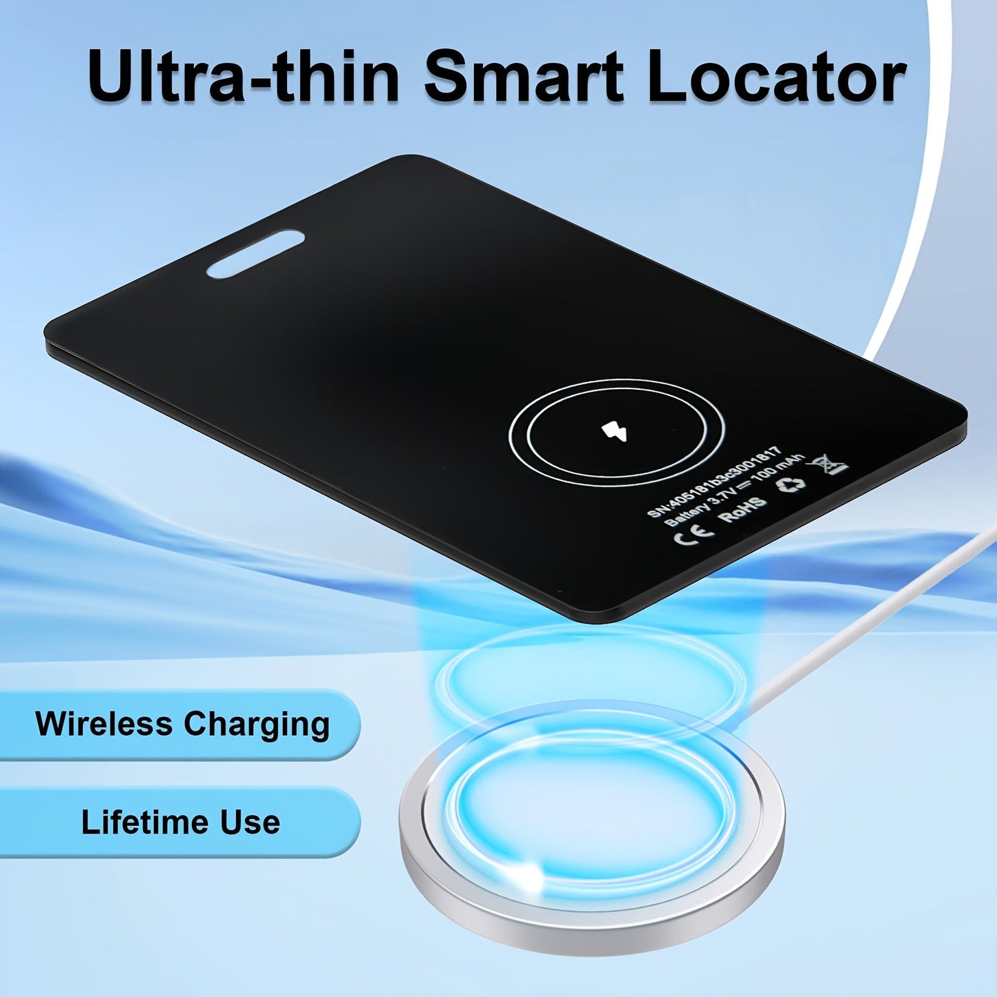 Ultra-Thin Rechargeable Apple Find My Wallet Tracker Card with Qi Wireless Charging and Built-In Ring Alert