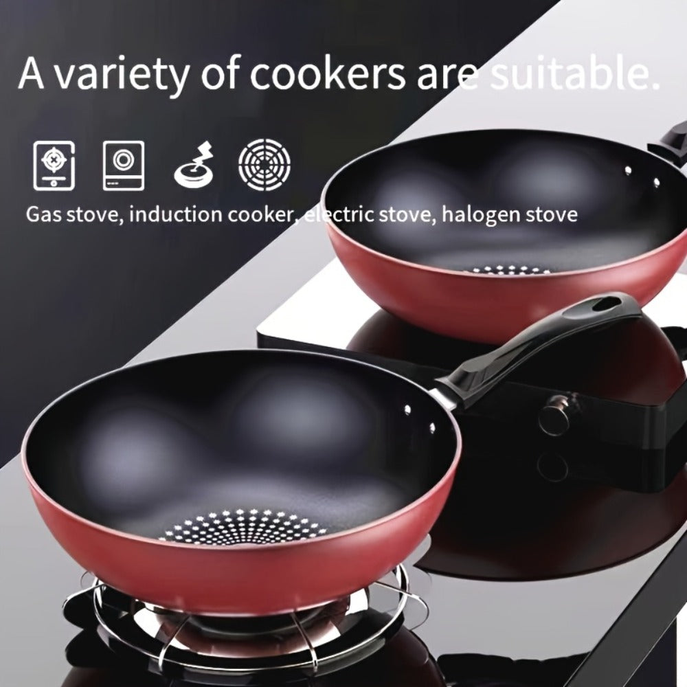 German Diamond Non-Stick Stir Fry Pan - Rice Stone Coating Smokeless Flat Bottom Wok for Induction Cooker Gas Stove