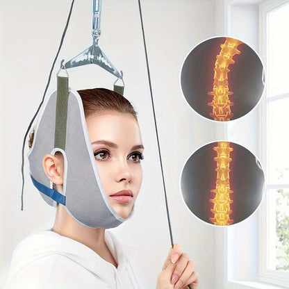 Cervical Traction Device with Handle, Adjustable Neck Traction Belt & Shoulder Massager, Spinal Decompression Pillow for Tension