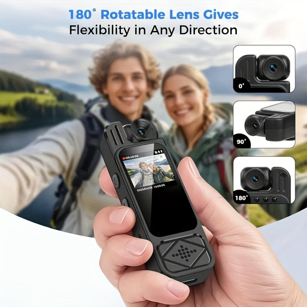 1080P Body Camera 180° Rotating Lens Portable Handheld Camcorder, USB Rechargeable, Compact Video Recorder for Vlogging Travel Meetings