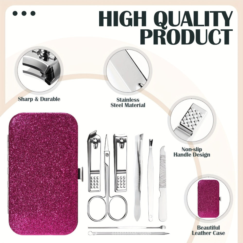 Bulk Manicure Gift Set 30 Packs 8-in-1 Stainless Steel Nail Care & Pedicure Tools with Glitter Travel Case