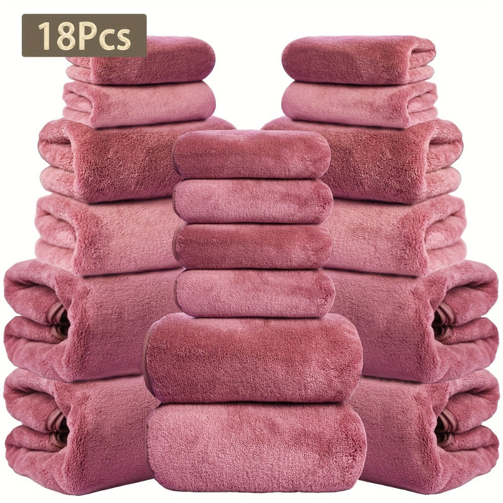 Eighteen-Piece Bath Towel Set with Four Bath Towels, Four Hand Towels and Ten Washcloths in 16 Colors