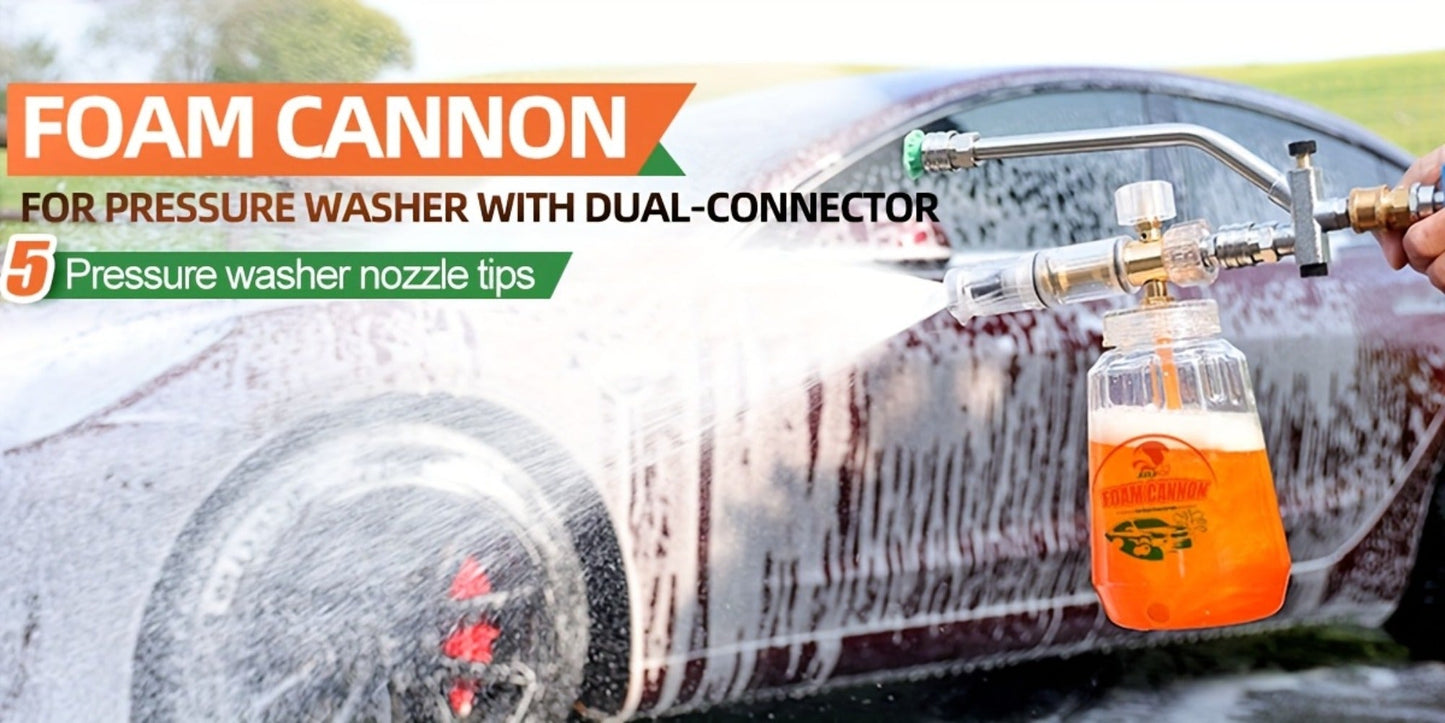 Foam Cannon Pressure Washer Kit – 9-Piece Set, Dual Connector, 5 Nozzle Tips, 1/4" Quick Connect, 5000 PSI Car Wash Lance