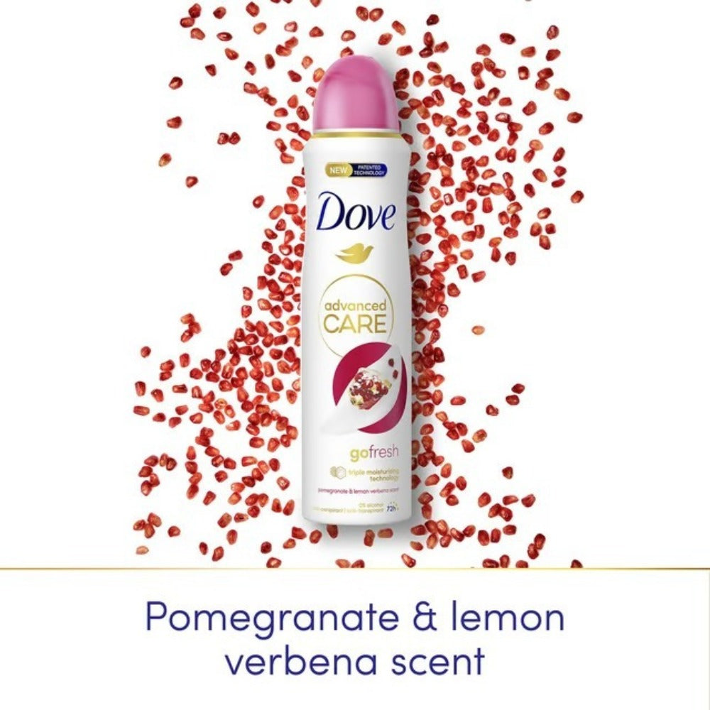 Pomegranate & Lemon Verbena Body Spray for Women Dove Go Fresh 150ml Long Lasting Freshness Quick Dry Invisible No White Marks Non-Sticky