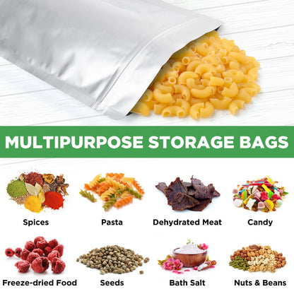 Mylar Bags for Food Storage 1 Gallon 10 Mil Thick, Resealable Zipper & Heat Seal, 40pcs or 100pcs with Label Stickers