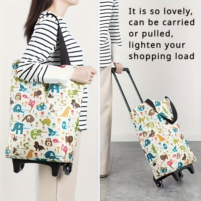 Folding Shopping Cart 2-in-1 Oxford Large Capacity Portable Tote Bag Reusable Grocery Bag on Wheels for Camping Business Delivery Market